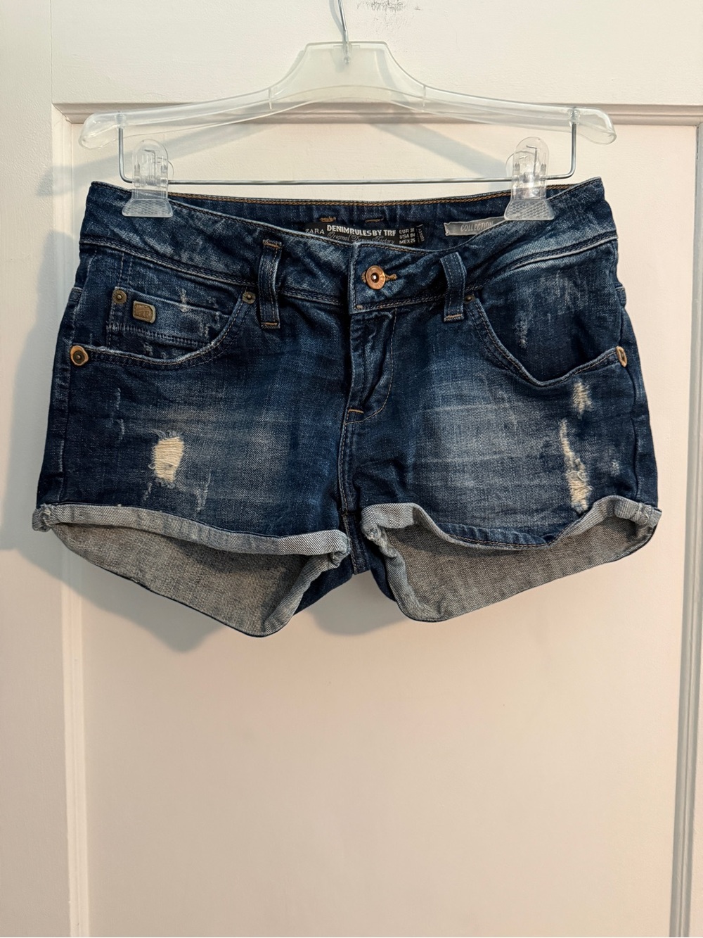 Y2K Zara TRF Distressed Ultra Low Rise Booty Butt Cheek Jean Shorts Size 4
